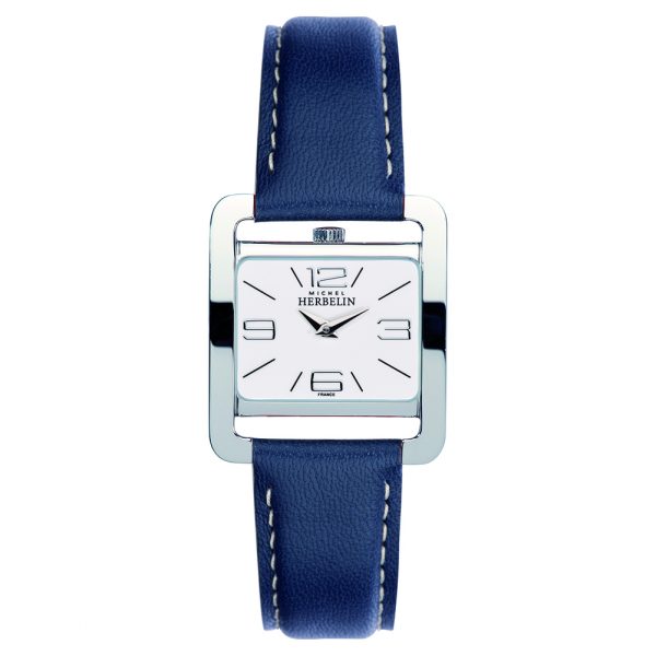 Michel Herbelin womens Fifth Avenue watch with stainless steel case and blue leather strap model 17137-11BL