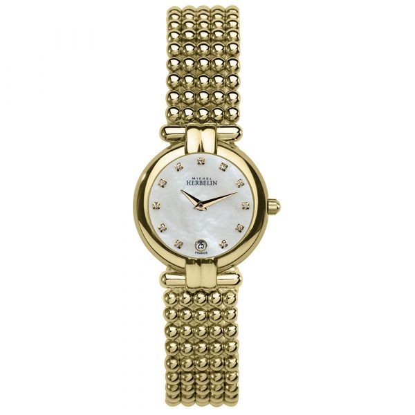 Michel Herbelin womens Perle watch with yellow gold PVD case and bracelet model 16873-BP59