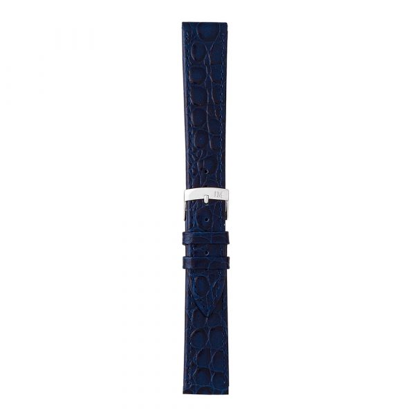 Morellato Birmingham watch strap in blue croc-grain leather with stainless steel pin buckle