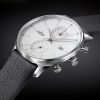 Junghans mens Form C Chronoscope watch with stainless steel case and black leather strap model 041-4770.00