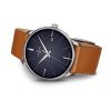 Junghans mens Meister Mega watch with stainless steel case and brown leather strap model 058-4801.00 angled view