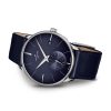 Junghans mens Meister Mega Kleine Sekunde watch with stainless steel case and blue leather strap model 058.4901.00