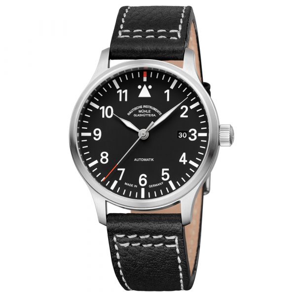 Mühle Glashütte men’s Terrasport II Pilot watch with stainless steel case and black leather strap model M1-37-44-LB