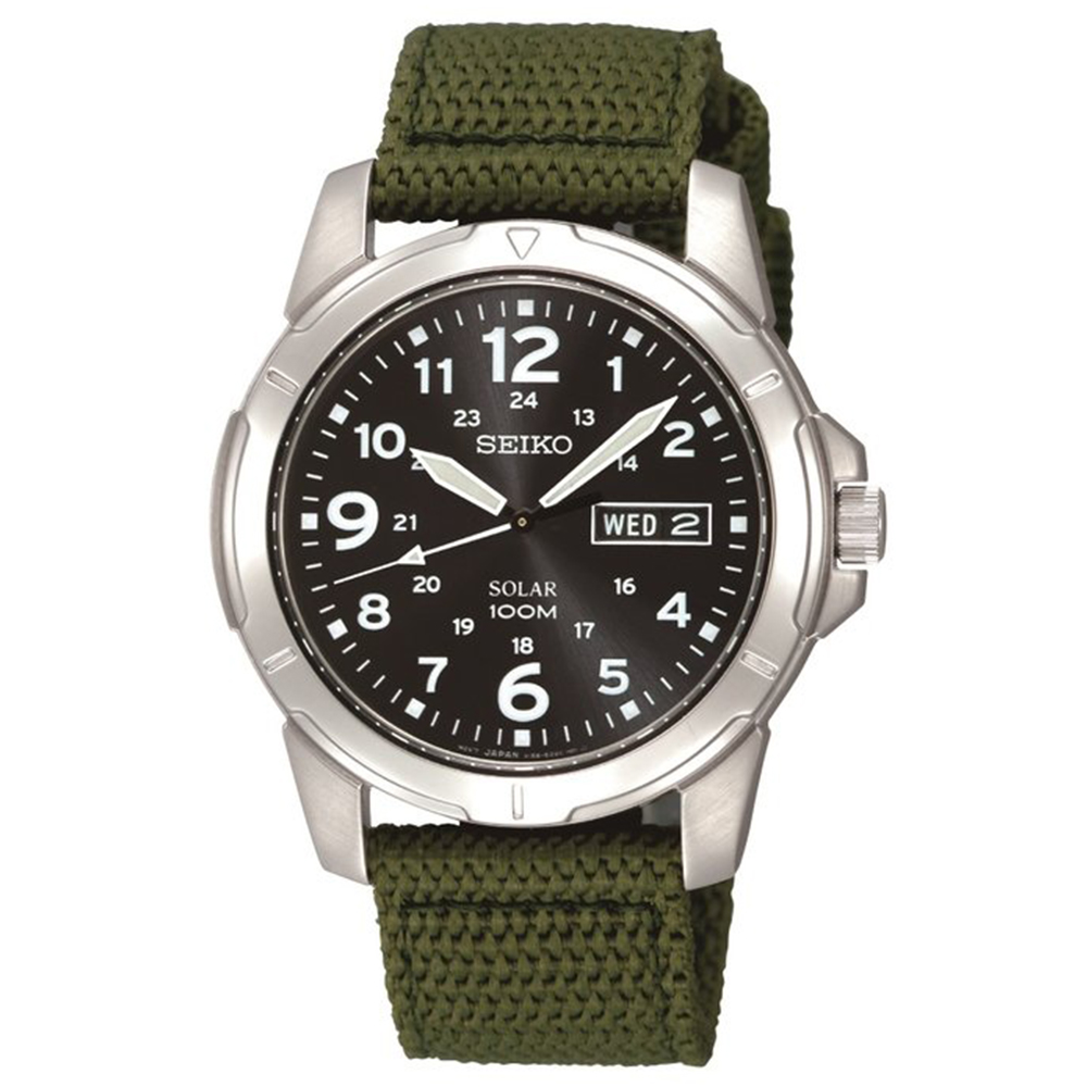 Seiko Solar Men's Green Textile Military Strap Watch SNE095P2