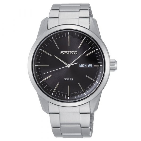 Seiko Solar stainless steel mens bracelet watch model SNE527P1