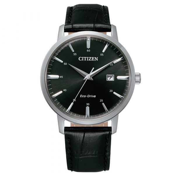Citizen Classic Eco-Drive men's watch with stainless steel case and black leather strap model BM7460-11E