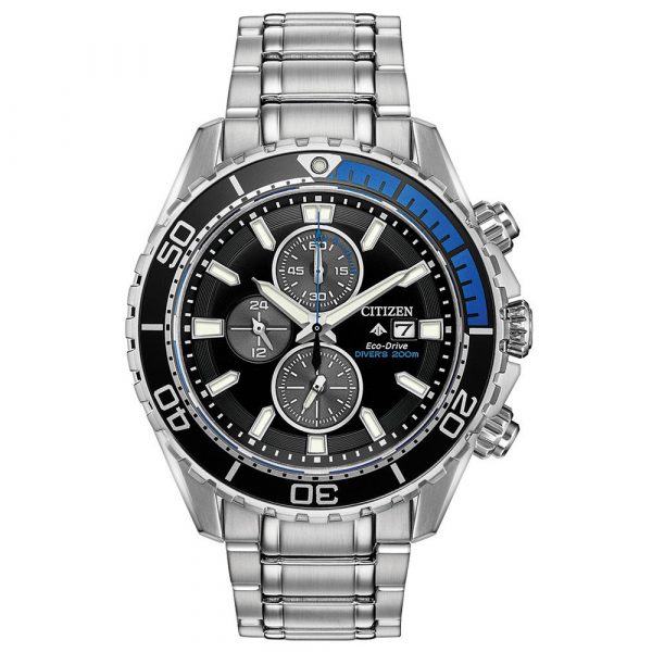 Citizen Promaster Diver Chronograph Eco-Drive mens watch with stainless steel case and bracelet model CA0719-53E