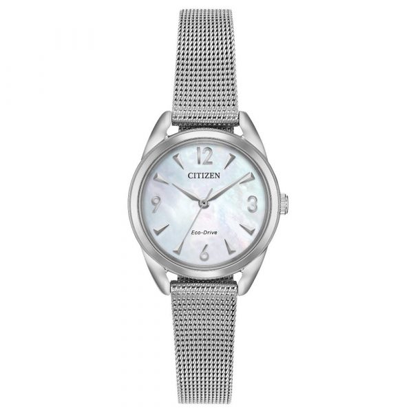 Citizen Mini stainless steel mesh bracelet and case women's watch with mother of pearl dial model EM0680-53D