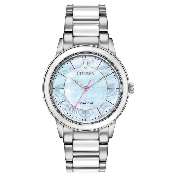 Citizen Ceramic Eco-Drive women's watch with stainless steel case and bracelet model EM0740-53D
