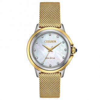CITIZEN - Ceci Diamond Yellow Gold Mesh Bracelet Watch EM0794-54D