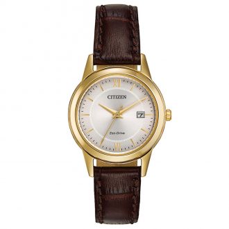 CITIZEN - Gold Tone Leather Strap Watch FE1082-05A