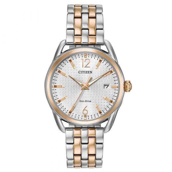 Citizen Silhouette women's watch with rose tone and stainless steel case and link bracelet model FE6086-74A