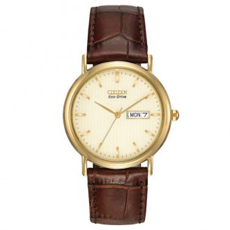 CITIZEN - Classic Gold Tone Leather Strap Watch BM8242-08P
