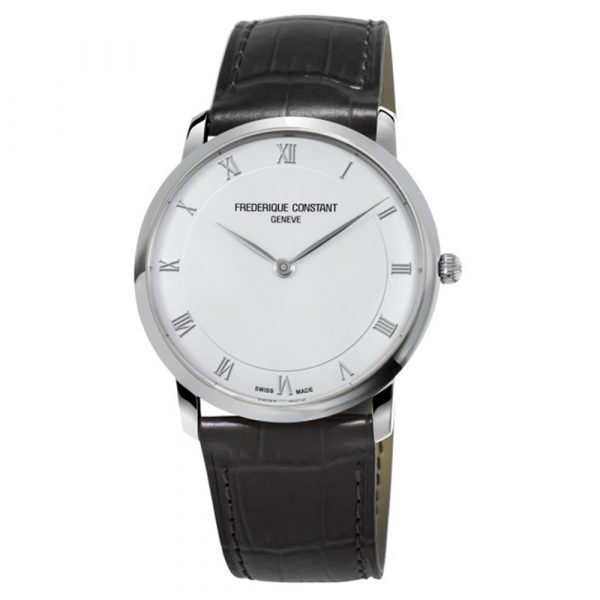 Frederique Constant Slimline Midsize men's watch with stainless steel case and black leather strap model FC200RS5S36