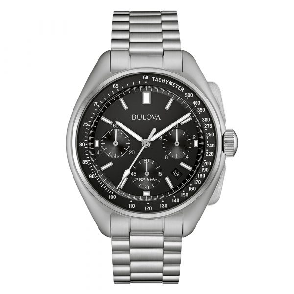 Bulova Luna Pilot Chronograph Special Edition men's watch with black dial and stainless steel case and bracelet model 96B25B