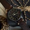 MeisterSinger Perigraph Black Line automatic men's watch with black DLC case and black dial with brown leather strap model AM1002BL_SVSL02