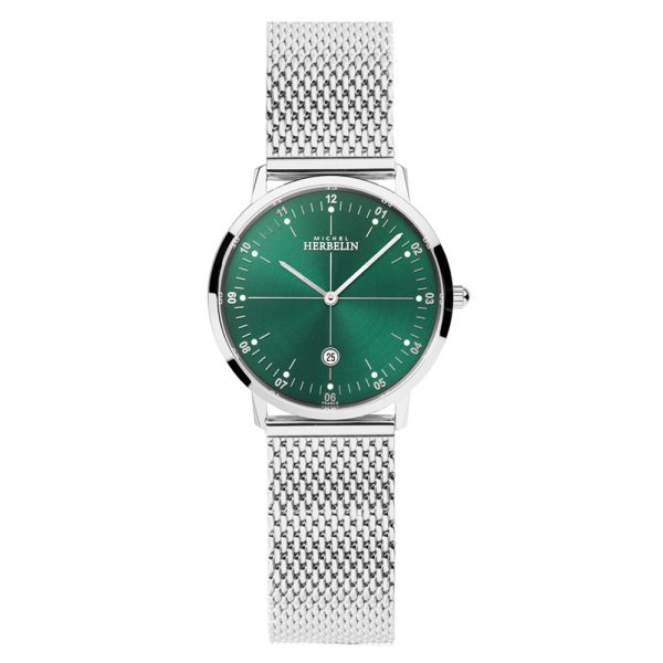 Michel Herbelin City women's watch with green dial and stainless steel case and bracelet model 16915-16B