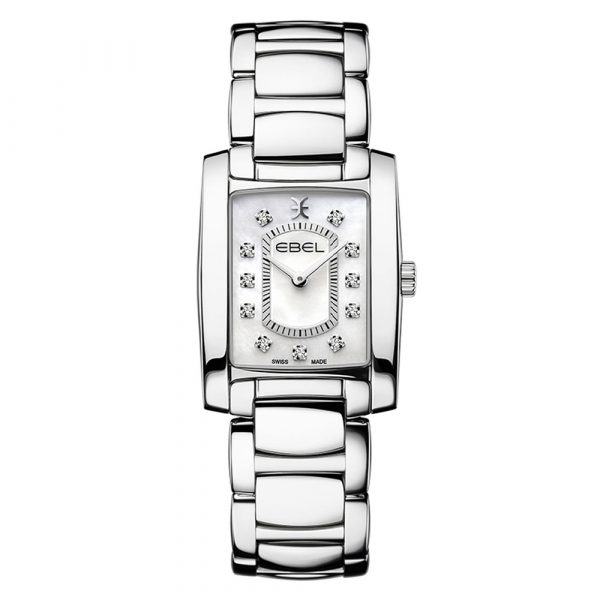 EBEL Brasilia women's watch with stainless steel rectangular case and bracelet, white mother of pearl dial set with 11 diamonds model 1216462