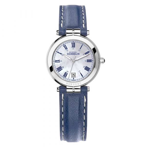 Michel Herbelin Newport women's watch with mother of pearl dial and blue leather strap model 14264-AP09BL