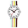 Mondaine Modern Casual watch with 40mm stainless steel case and multi-coloured stripe textile strap model A660.30360.16SBK