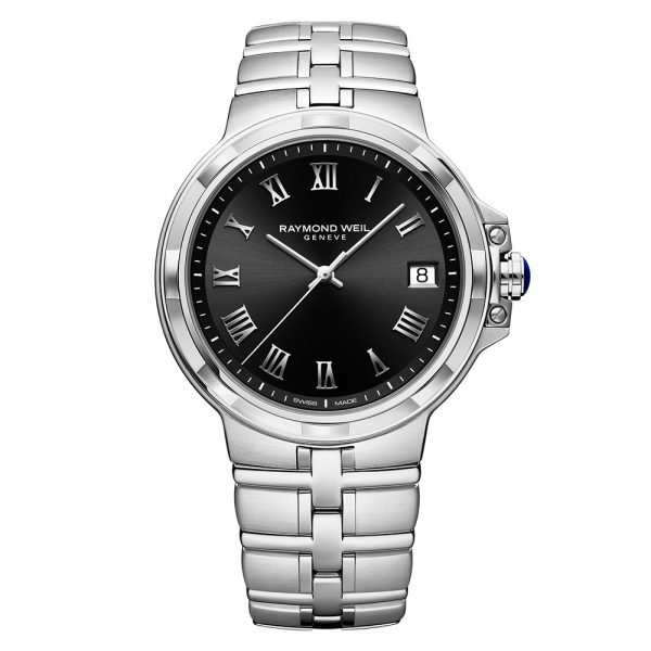 Raymond Weil Parsifal men's watch with black dial and 41mm stainless steel case and bracelet model 5580-ST-00208