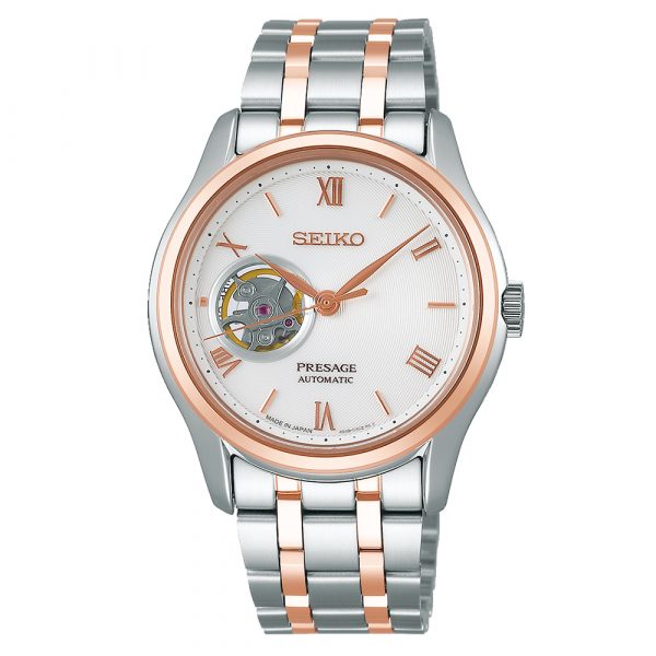 Seiko Presage Zen Garden watch with stainless steel and rose gold plated case and bracelet model SSA412J1