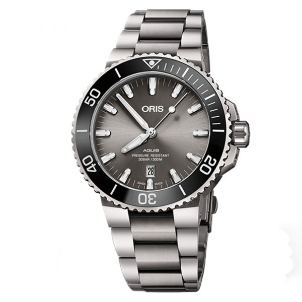 Oris Aquis Titanium men's watch with grey dial and titanium case and bracelet model 0173377307153-0782415PEB