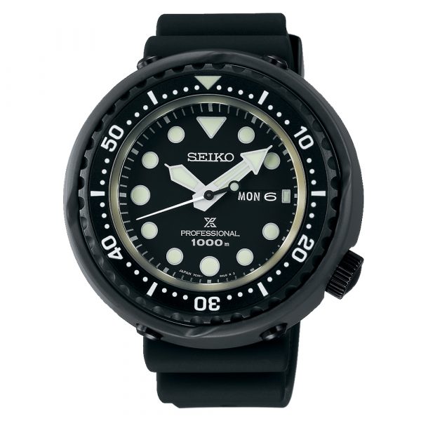 Seiko Prospex Tuna Divers black dial silicone strap watch model S23631J1