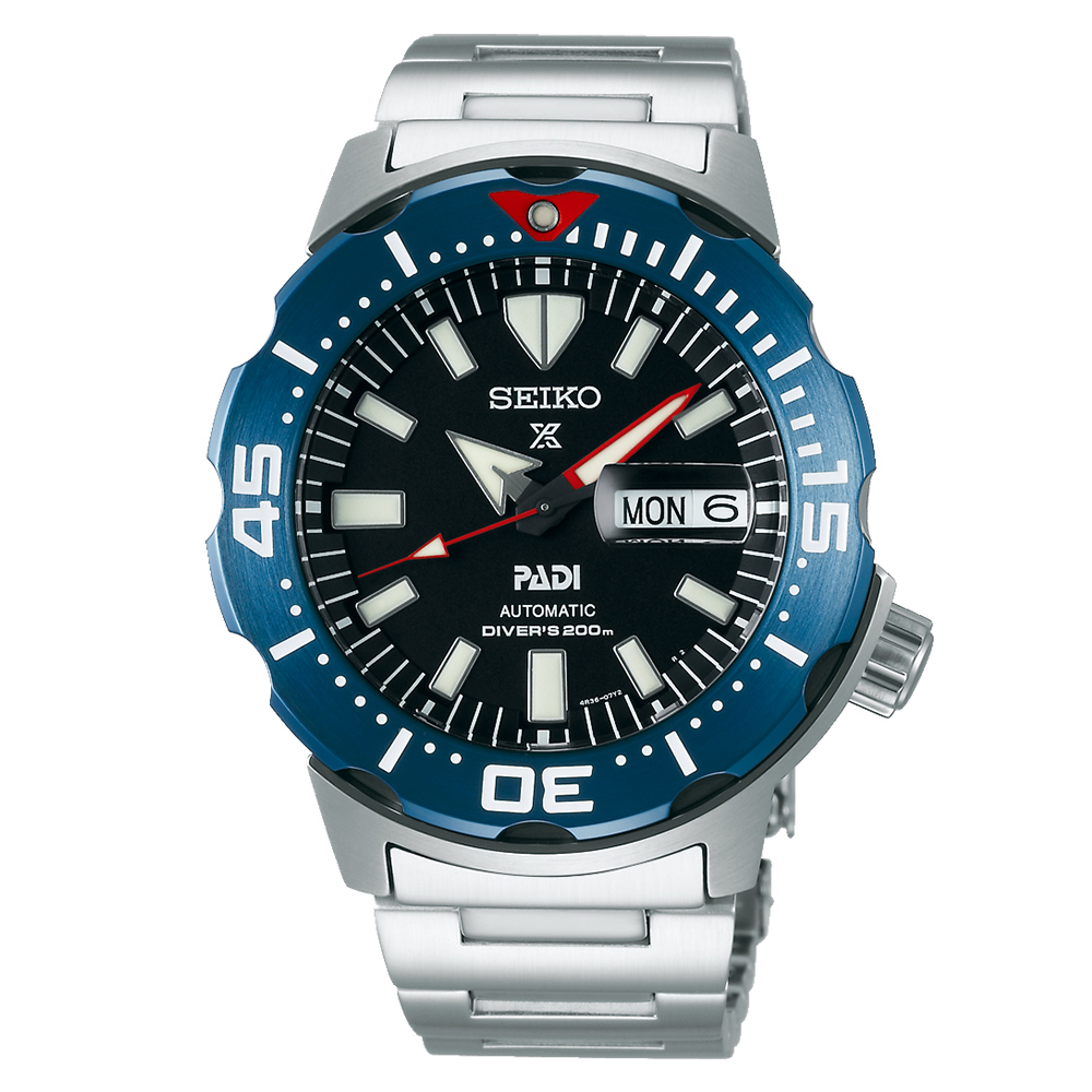 Seiko Prospex Monster PADI Diver's men's watch special edition with stainless steel case and bracelet model SRPE27K1