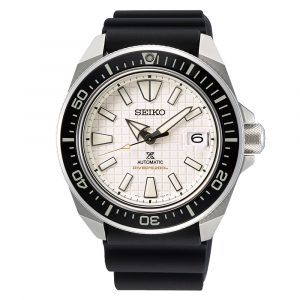 Seiko Prospex King Samurai white dial men's watch with black silicone strap model SRPE37K1