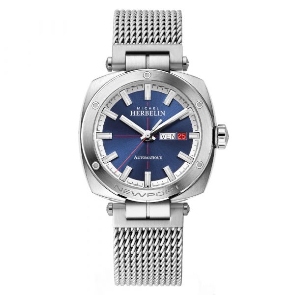 Michel Herbelin Newport Heritage men's watch with stainless steel mesh bracelet and blue dial model 1764-42B