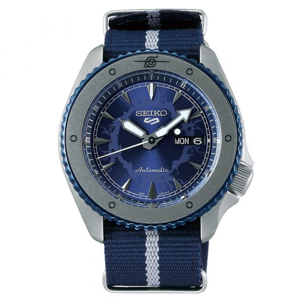 Seiko 5 Sports Boruto and Naruto Sasuke, automatic limited edition men's watch with blue dial and textile strap model SRPF69K1
