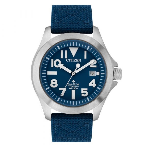 Citizen Promaster watch with Tough Super Titanium case and blue dial with blue Kevlar textile strap model BN0118-12L