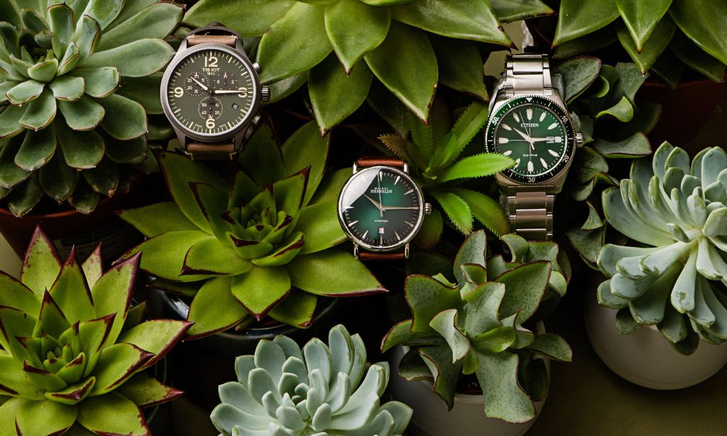 Tissot, Michel Herbelin and Citizen watches with green dials