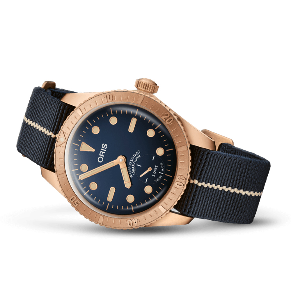 Oris Carl Brashear Calibre 401 limited edition watch with bronze case and textile strap model 0140177643185-SET
