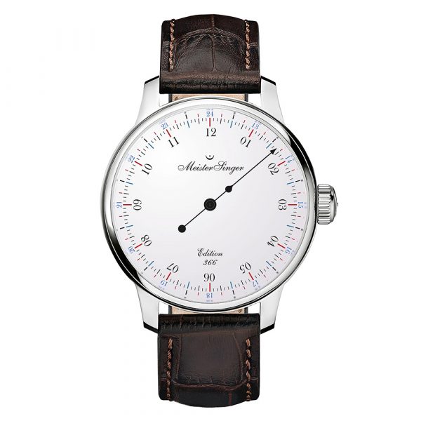 MeisterSinger Mechanical Edition 366 limited edition watch with white dial and brown leather strap model ED_366
