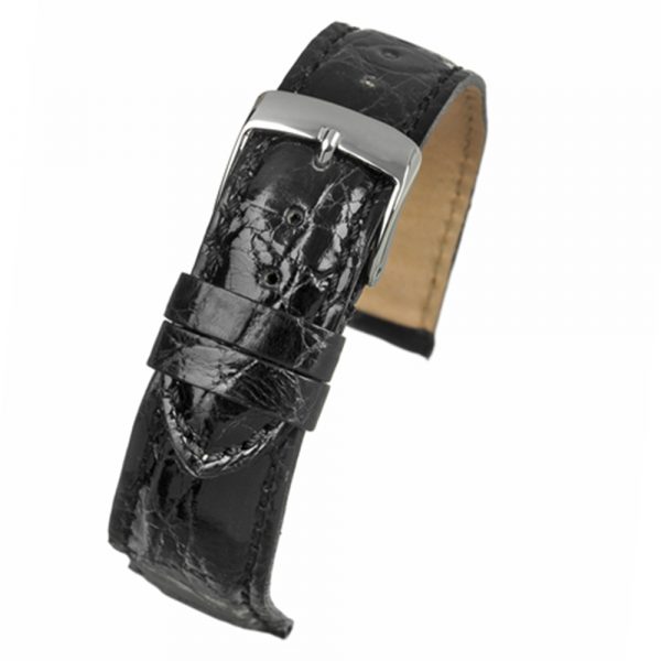 Black Italian made genuine croc leather watch strap model W670