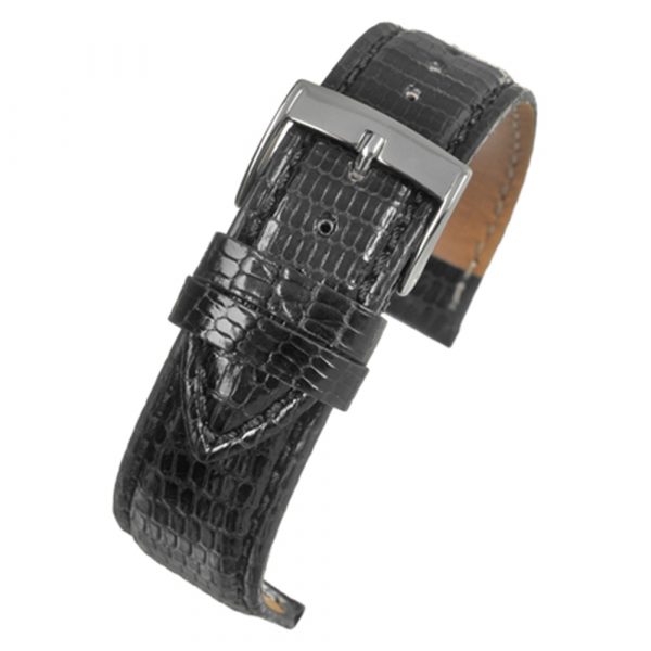 Black Italian made genuine lizard leather watch strap model W680