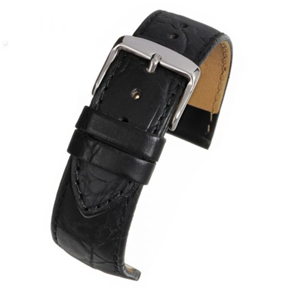 Black croc grain leather watch strap model W500