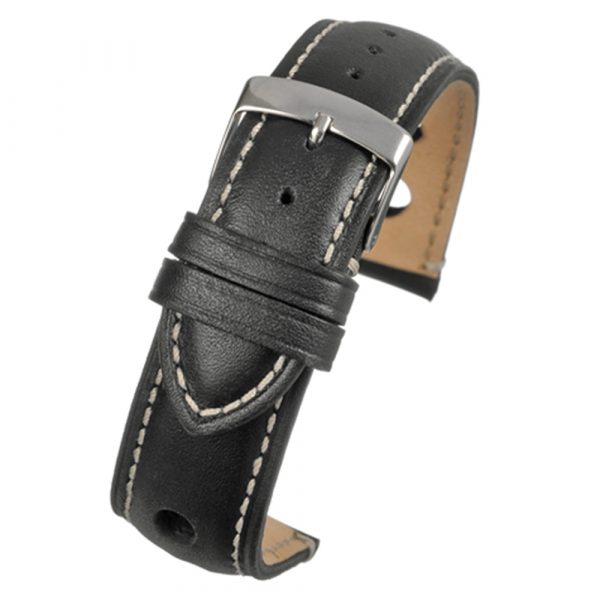 Black rally style leather watch strap model WH620