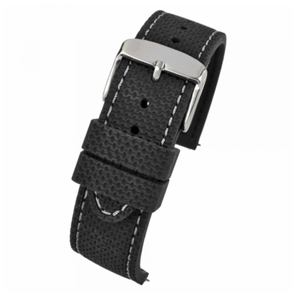 Black silicone quick release grey stitch watch strap model WH698Q