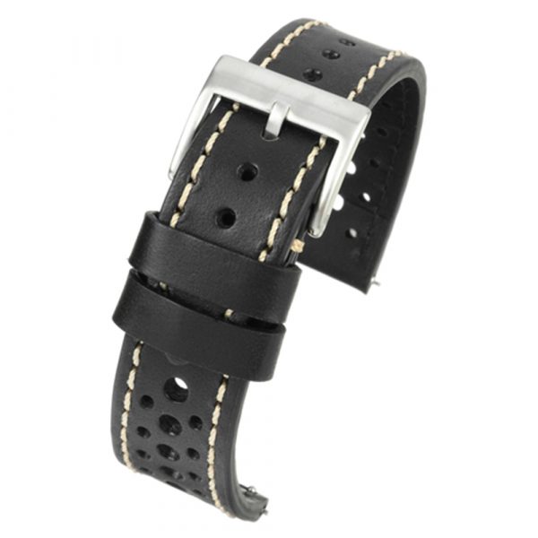 Black perforated Italian leather quick release watch strap model WR100