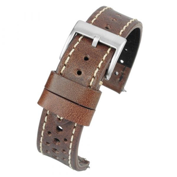 Brown perforated Italian leather quick release watch strap model WR105