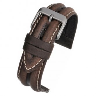 MILES Brown Leather Double Ridge Profile Watch Strap WR916