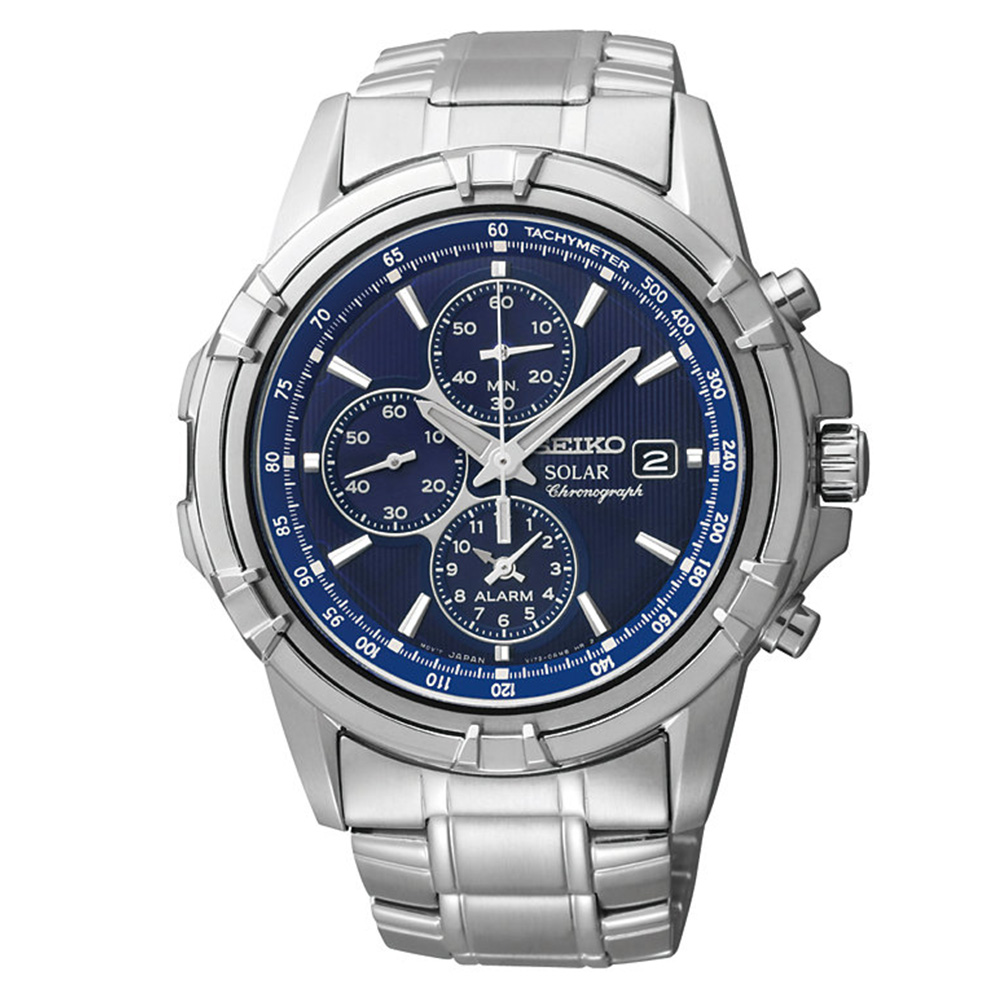 Seiko Solar Chronograph Blue Dial Men's Bracelet Watch SSC141P1