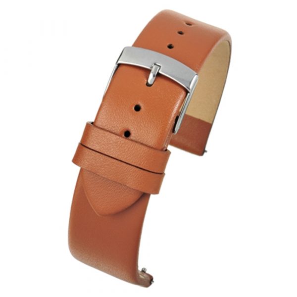Tan plain calf leather flat profile quick release watch strap model W101Q