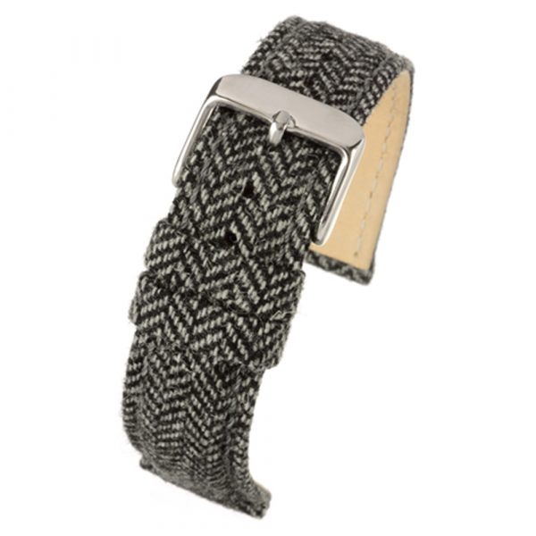 Black wool herringbone stitched edge watch strap model WH670