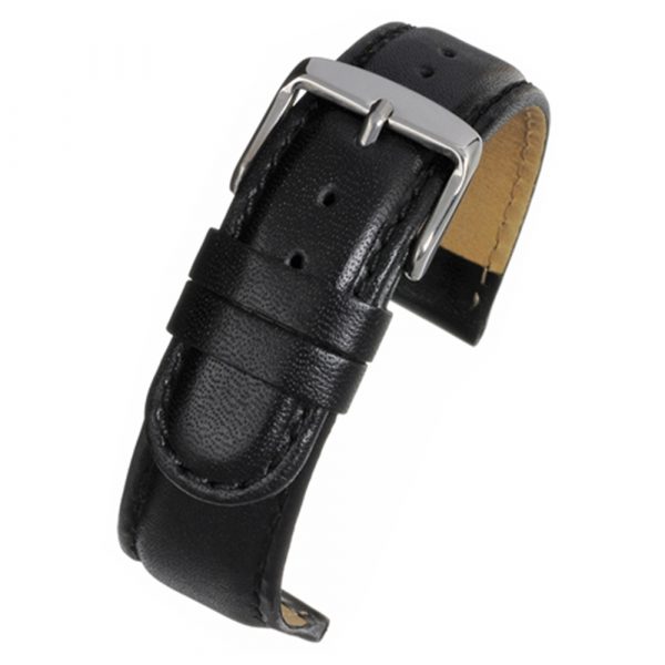 Extra long black padded calf leather watch strap model WX100P