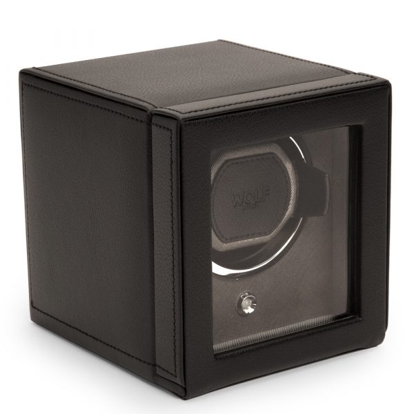 Wolf Cub Pebble single watch winder with cover in black model 461103