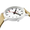 Mondaine Essence watch with 32mm white case and sand strap model MS1.32110.LS